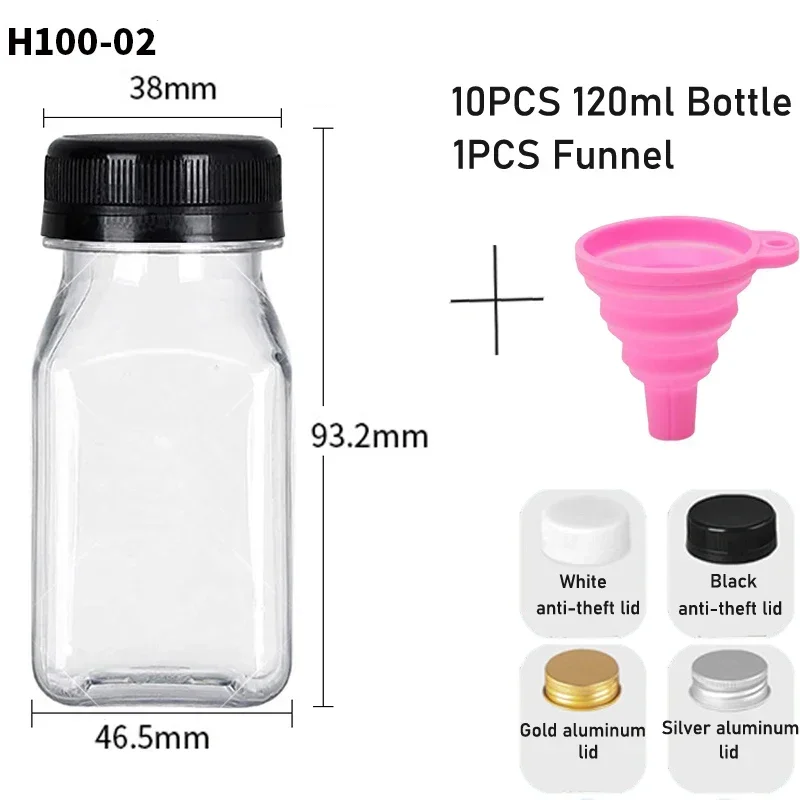 Set of 10 Reusable Clear Plastic Bottles with Funnel - 60ML to 500ML Capacity for Juices, Smoothies, and Milk