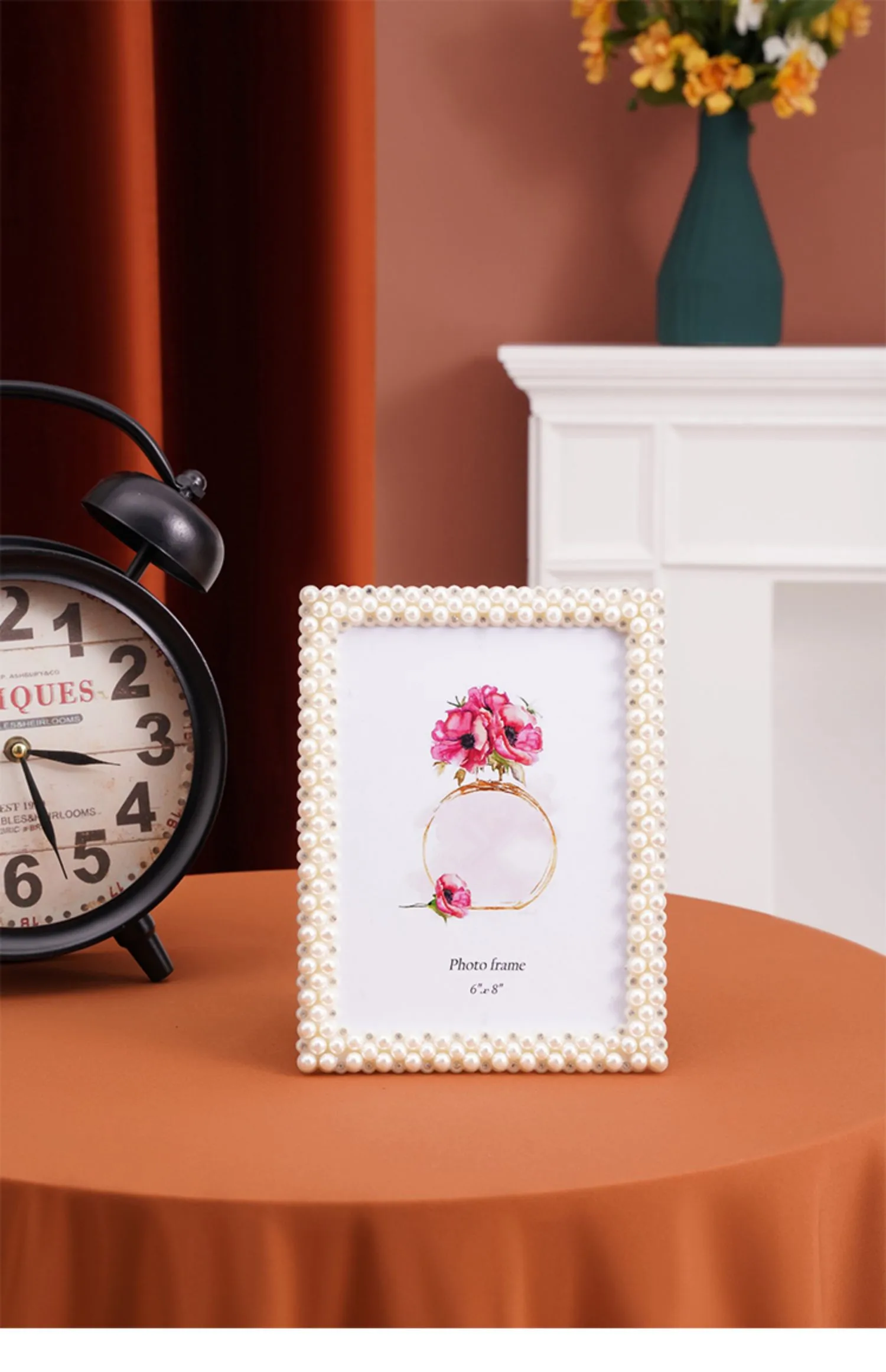 Leichter Luxus-Kinderrahmen im europäischen Stil, 7,6 cm, 15,2 cm, 17,8 cm, 25,4 cm, französische Retro-Perle, herzförmiger runder quadratischer Fotorahmen, Heimdekoration – Detail 7