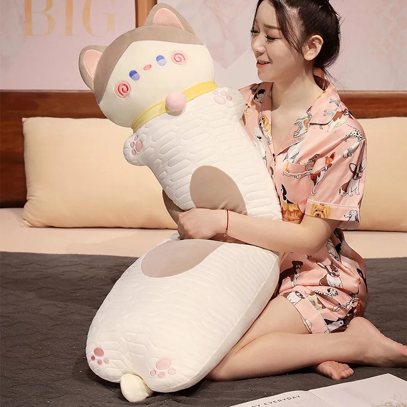 110CMDetachable Inner Liner Ice Silk Animal Long Pillow Kawaii Cat Plush Pillow Sofa Decoration Sleep Companion 2