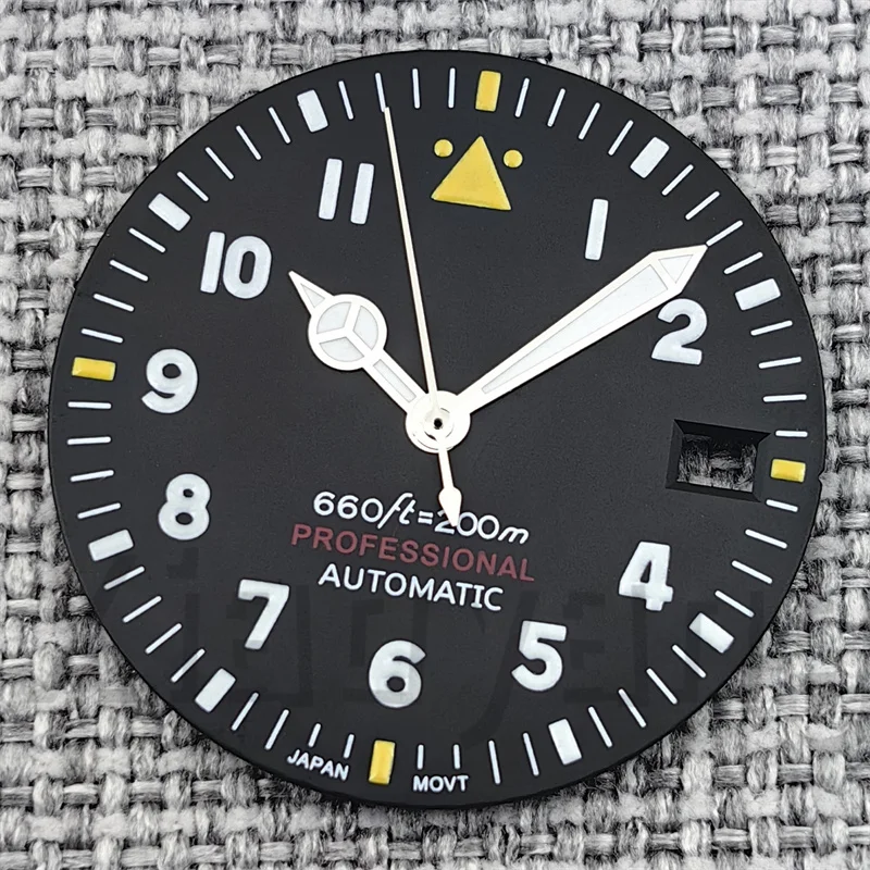 Pilot Style Black Watch Dial and Hand Sets with C3 Green Luminous - 29mm Watch Accessory