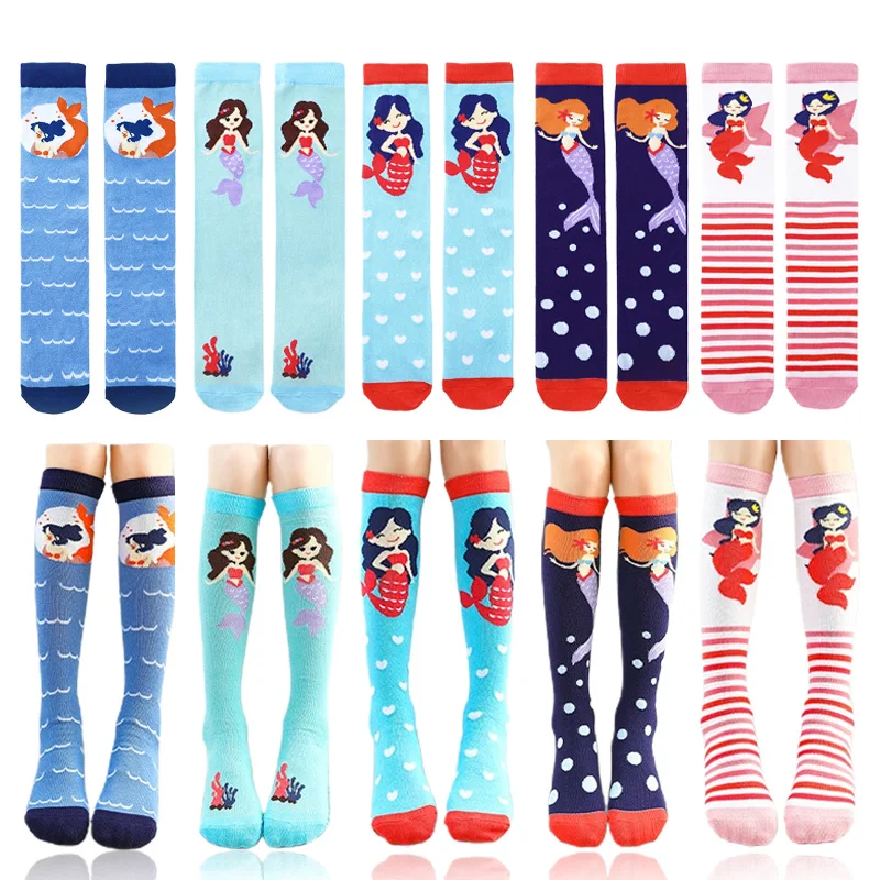 6Pairs/Lot 2-14Years Children Girls Socks Soft Cotton Toddler Leg Warmers Mermaids Cartoon Socks For Kids Knitted Girl Knee Sock 1