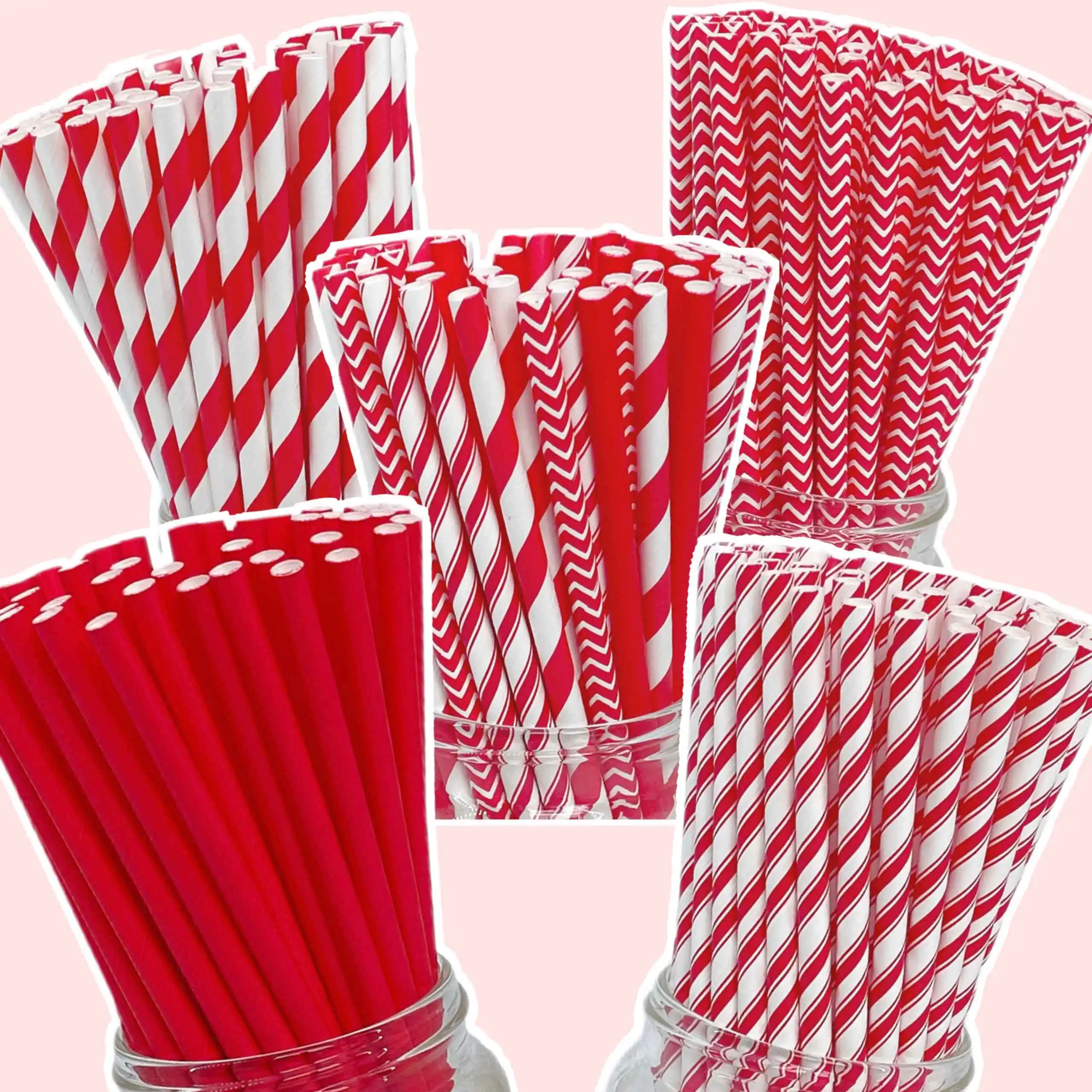 200pcs-disposable paper straws-6*197mm-available for Valentine's Day and New Year's Day-party decorations