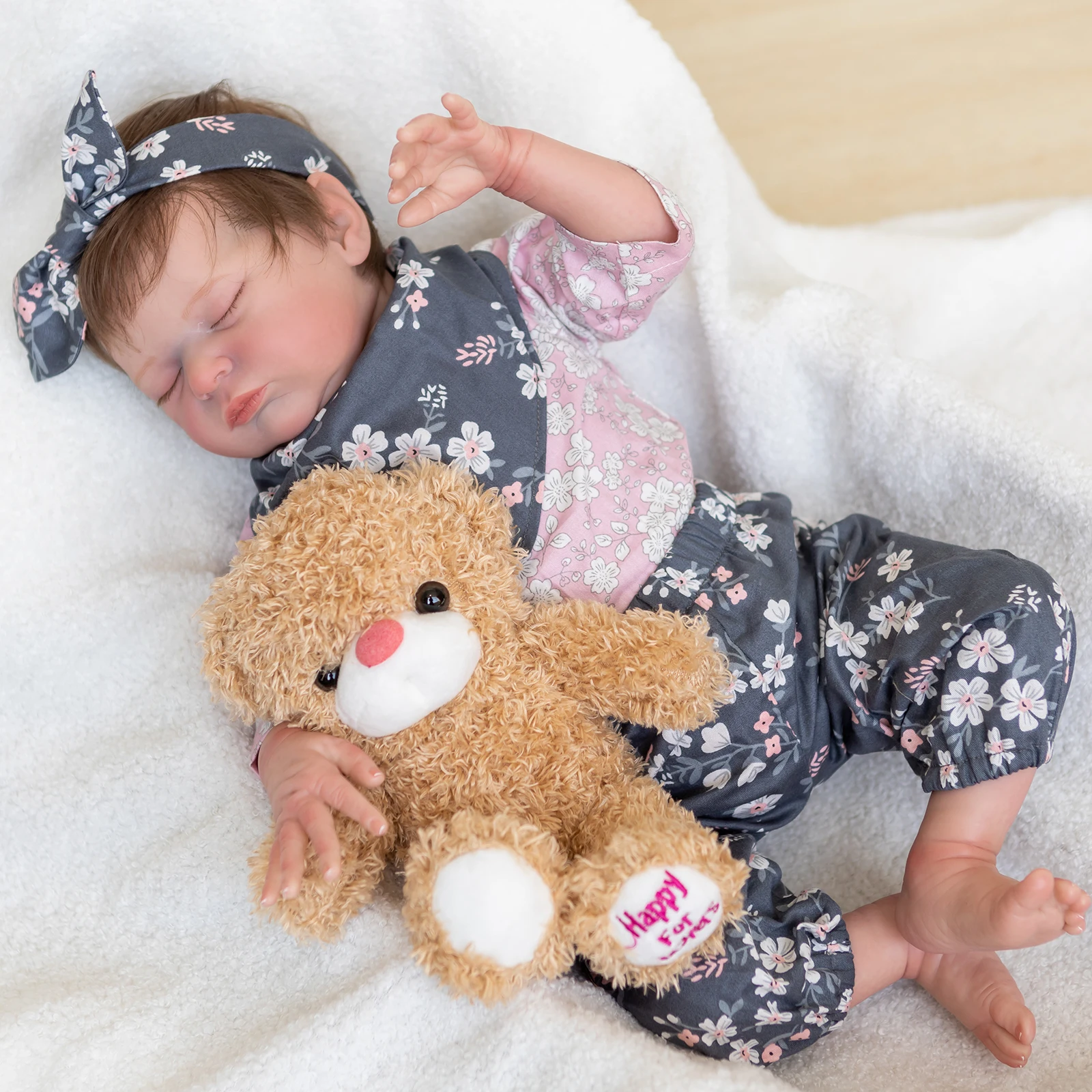 FBBD 55CM bebe doll reborn baby newborn girl doll brown hair handmade high quality detailed hand painting rooted hair little baby girl photography headbands props newborn baby girl picture photo shoot hair band accessories bebe fotografie props