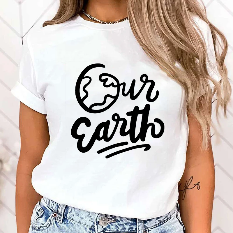 

(Premium T-shirt)Women Fashion Summer T Shirts Protect The Ocean Our Earth Letter Print T-Shirts Female Short Sleeve Graphic Tee