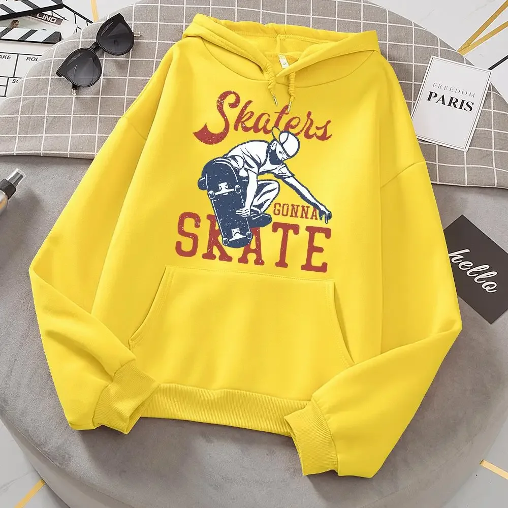 

Always Prepared Gonna To Skate Printing Womens Sweatshirt Autumn O-Neck Hooded Fashion Fleece Hoodies Loose Casual Clothing Tops