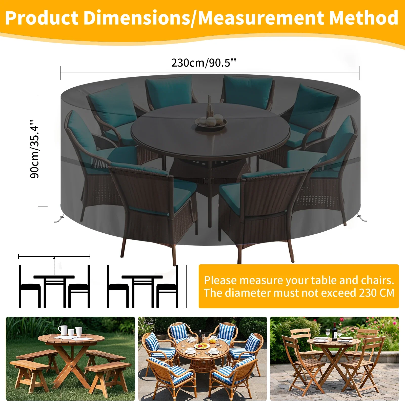 Premium Round Outdoor Furniture Cover - Waterproof, Weatherproof, Anti-UV, Tear-Resistant Fabric