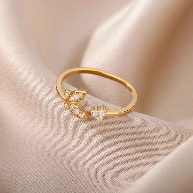 Tiny Zircon Butterfly Rings Stainless Steel