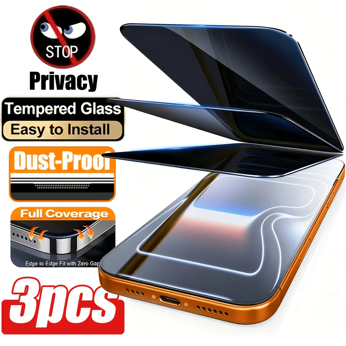 3 Pcs Full Coverage High-Quality Privacy Tempered Glass Screen Protector Compatible with for Iphone Series