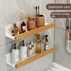 Wall-Mounted Bathroom Wooden Shelf Non-Punched Kitchen Storage Racks Waterproof And Moisture-Proof Bathroom Kitchen Accessories 1