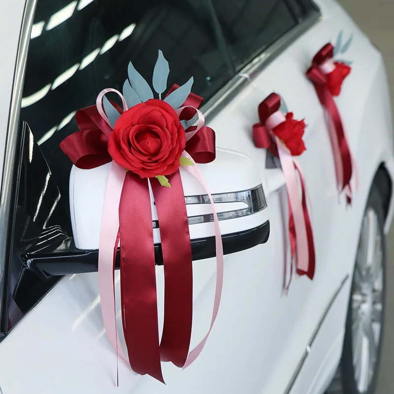 WEDDING CAR decorations With Roses And Ribbon