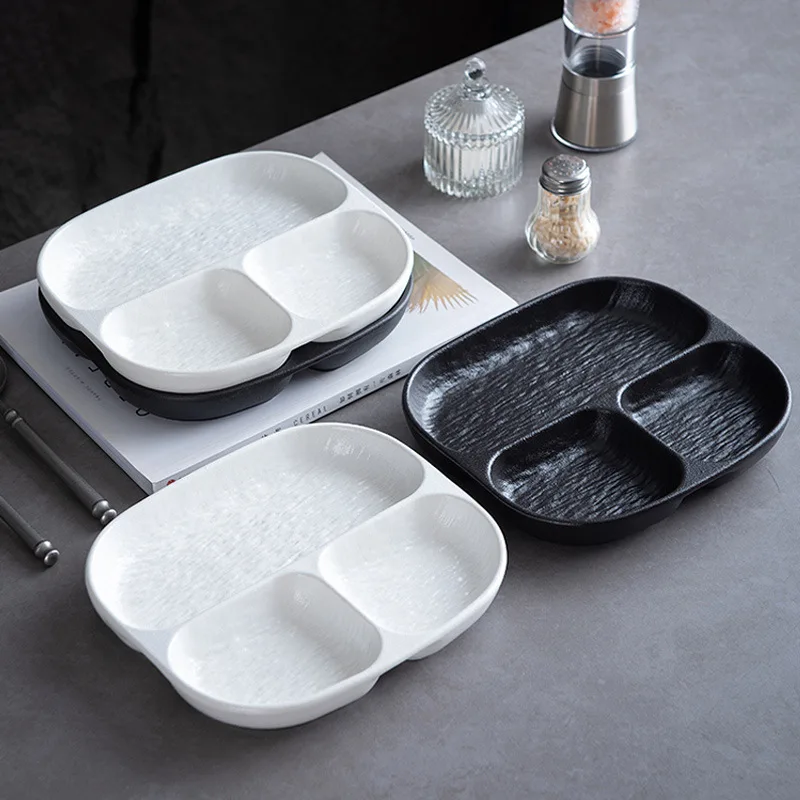 Ceramic Portion Control Plate with 3 Compartments Divided Breakfast Dinner Plate Appetizers Platter Dessert Serving Dish