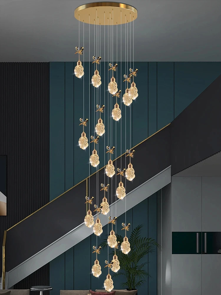 

Светодиодная хрустальная люстра в скандинавском стиле, потолочная лампа для гостиной с простым золотым кристаллом, комнатное освещение для виллы, лофта, лестницы