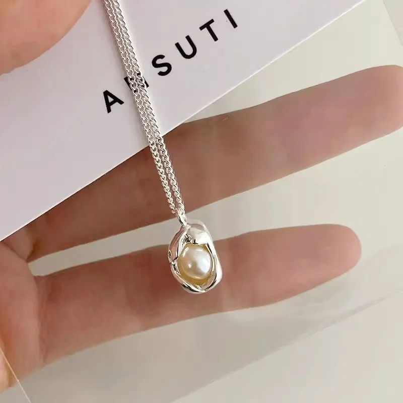 

Simplicity Pearl Geometric Bean Necklace Silver Plated Collarbone Chain for Women Fashion Jewelry Accessories Party Gifts