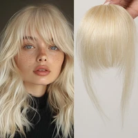 100% cheveux humains frange Clips dans Air frange frange postiche pour femmes platine blond Remy cheveux humains frange Extension de cheveux 4.5 pouces 1
