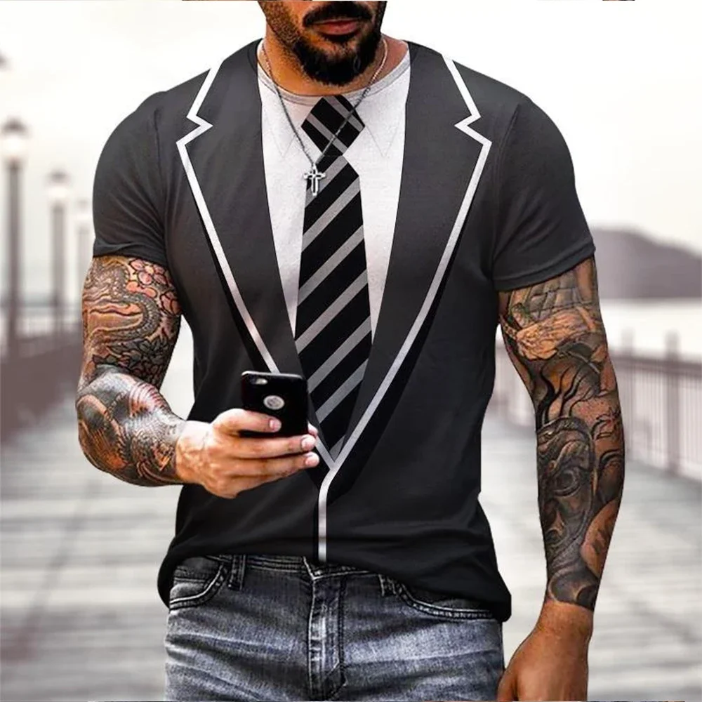 Summer fashion funny fake suit 3D printed T-shirt tailcoat tie T-shirt