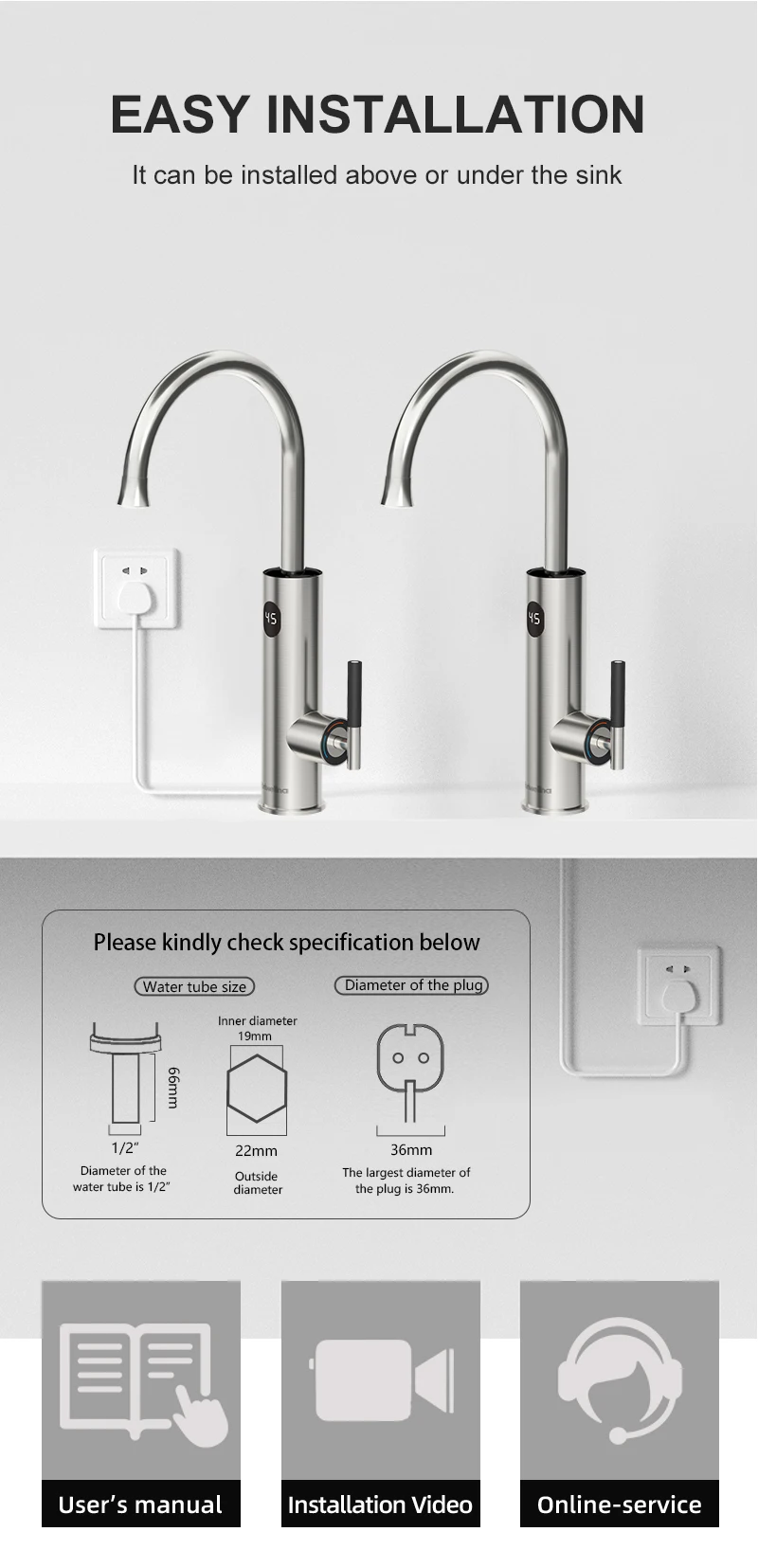 extensor flexível, torneira elétrica do aço inoxidável torneira do aquecimento 220v