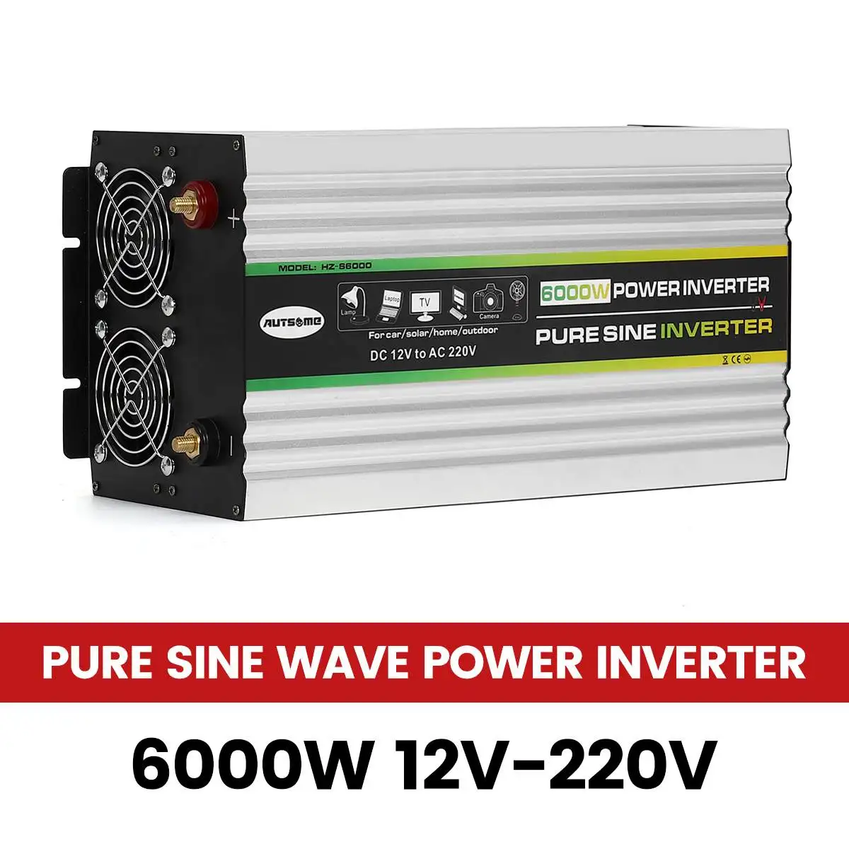 

5000W/6000W 12V to 220V Converter Pure Sine Wave Power Inverter Dual LCD Digital Display 2 Sockets Multiple Protection Functions