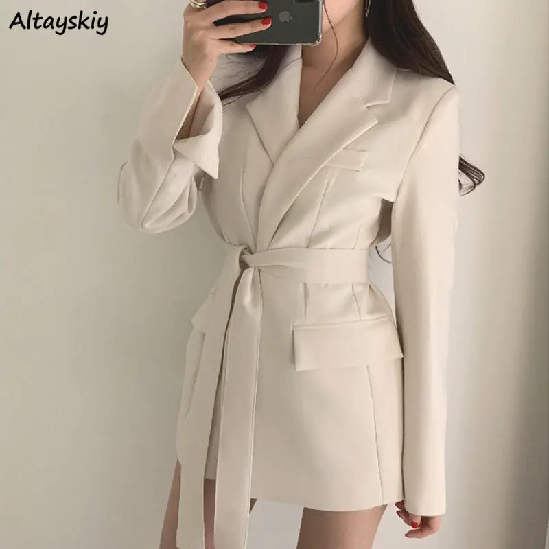 

Autumn Women Blazers Notched Long Sleeve Sash Suits Office Lady Temperament Fashion Hot Sale Casual Outwear Elegant Slender Ins