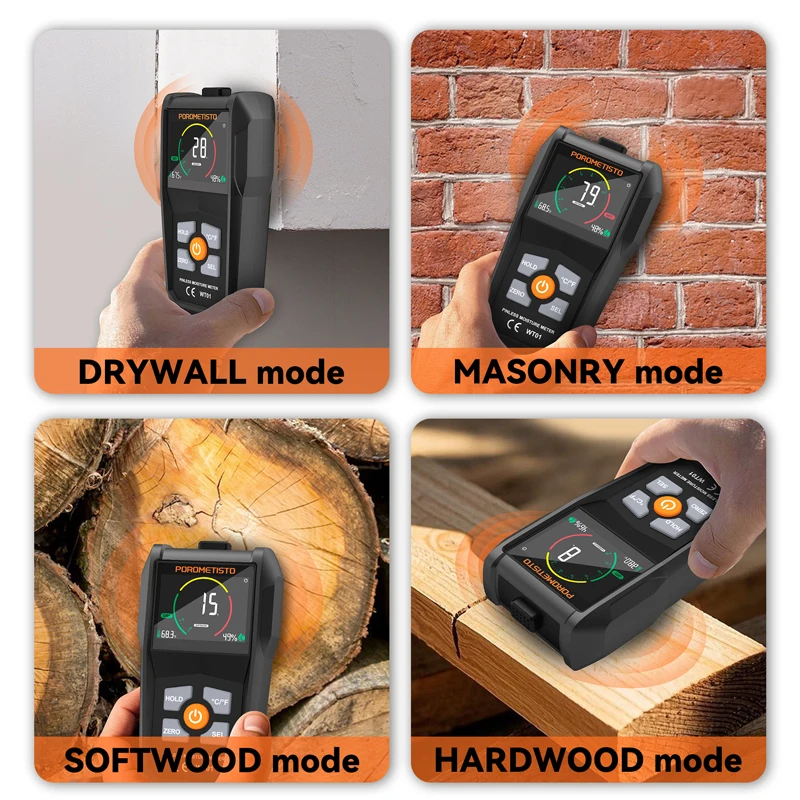 Wood Moisture Meter Handheld Wood Moisture Meters 6-in-1 Moisture Detector VA Digital Detector Wood Hygrometer Drywall Timber Damp