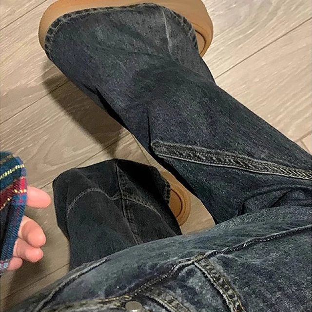 Y2K – jean à jambes larges pour fille épicée, série sombre, pantalon évasé ample, taille haute, amincissant, pour femmes, nouvelle collection 1