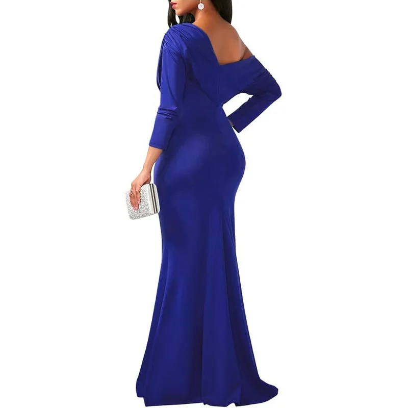 Women's Sexy Elegant Sleeved Off Shoulder Tight Long Evening Dress prom Banquet Party cocktail dresses vestido de festa
