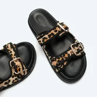 High Quality Leopard Metal Buckle Design Women Slippers Sexy Comfort Non Slip Slide Sandals Summer Size 43 Platform Flip Flops - Image 3