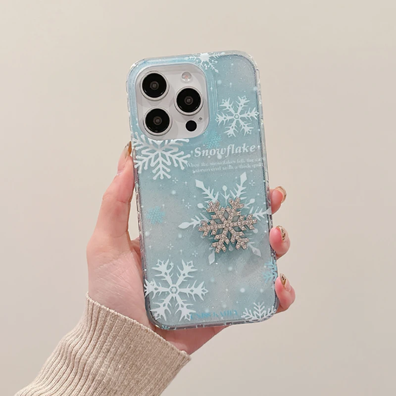 Winter Snowflake Clear Phone Case For iPhone 16 Pro Max 15 13 14 Shockproof Back Cover