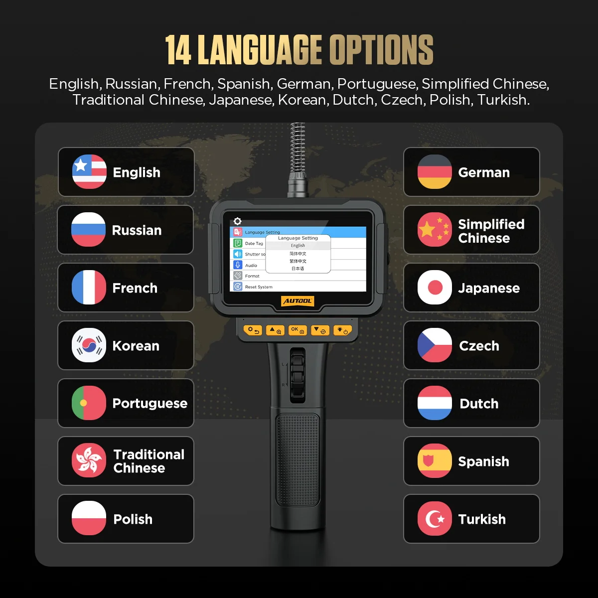 AUTOOL SVB208 210 °   자동차 수리용 스티어링 산업용 내시경 카메라 IP67 방수 6 LED 자동차 검사 도구