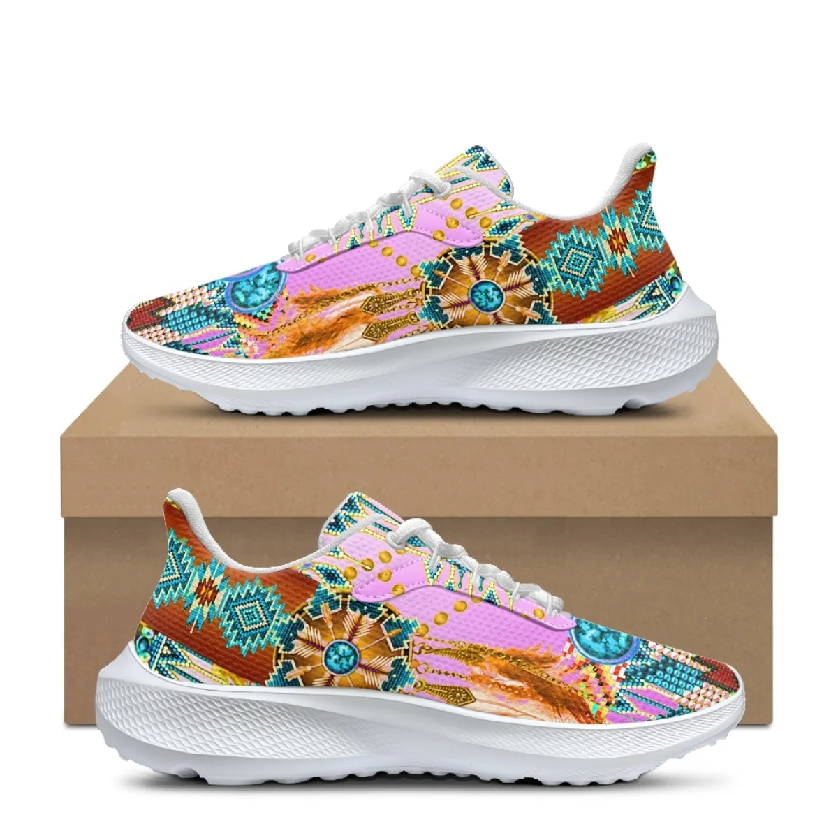 Fashion African Tribal Design Air Mesh Shoes for Women Dream Catcher Feather Outdoor Knitted Breathable Platform Shoes Zapatos