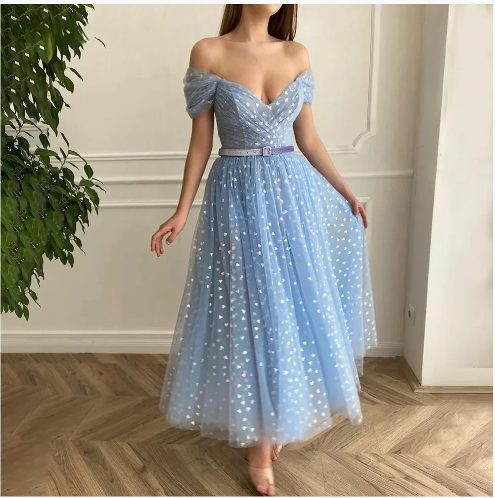 

Charming Graduation Dresses Tulle Pleat Sweetheart Off-Shoulder Sashes Zipper Ball Gowns Novia Do 2023 Party New Light Blue