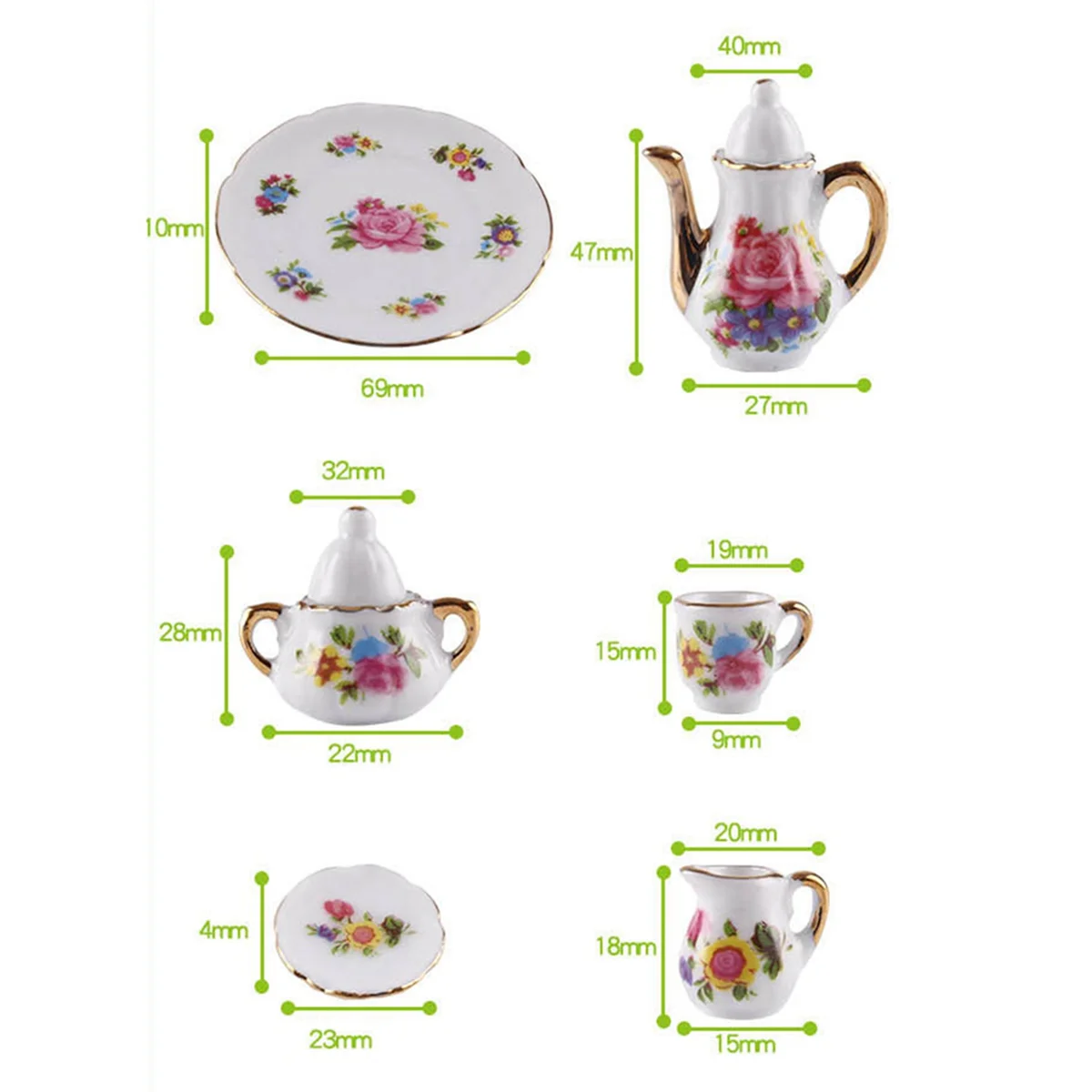 BAAU 2X 1:12 Miniature Porcelain Tea Cup Set Ceramic Tableware Teapot Kitchen Accessories Doll House Decor