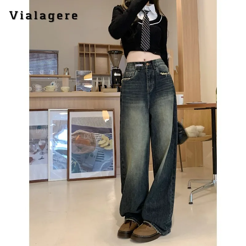 

Женские винтажные джинсы в стиле Харадзюку, свободные брюки с высокой талией, мешковатые джинсовые брюки с широкими штанинами в уличном стиле, Y2K, Осень-зима 2023