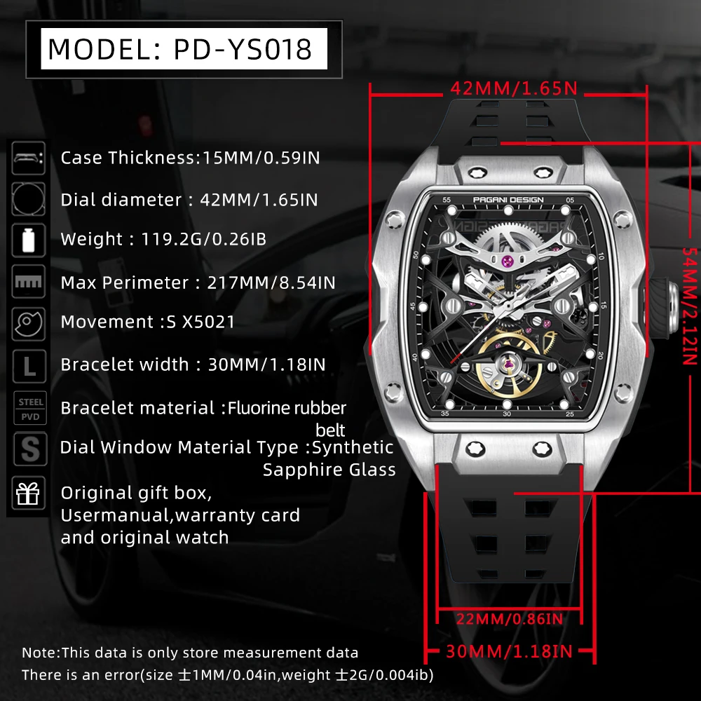Mechanical Watch for Men PAGANI DESIGN 42MM Hollow Out Luxury Sapphire Glass Automatic 50M Waterproof