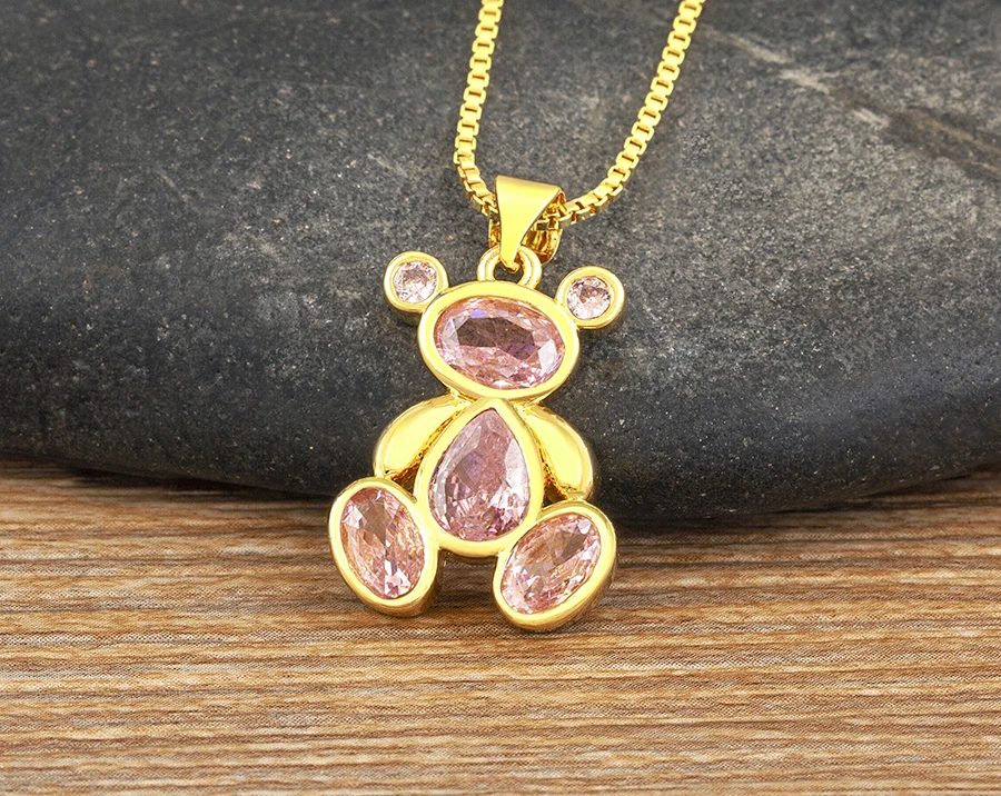 AIBEF Cute Bear 6 Colors Crystal Pendant Women Necklace Fashion Korean Jewelry Exquisite Girl Birthday Party Children's Day Gift