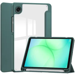 Clear Acrylic Back Smart Magnetic Tablet Case with Pen Holder - Tab A11 (8.7 inch) (Dark green)