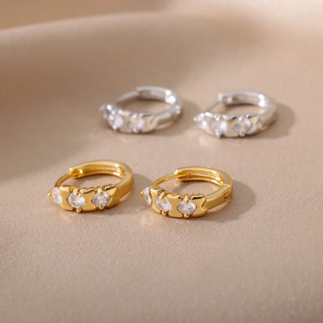 Aesthetic Stainless Steel Hoop Earrings For Women Gold Minimalist Heart Snake Flower Zircon Earring Korean Fashion Jewelry 2022 E2302G-4