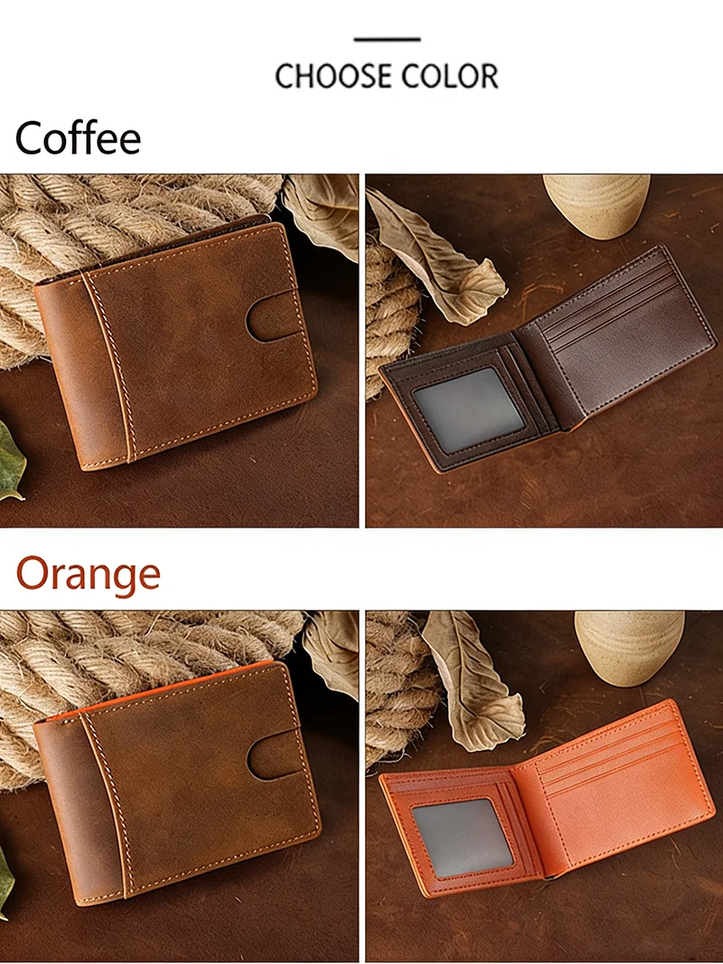 Herren Vintage Crazy Horse Leder Geldbörse RFID-Blockierung Kurze Bifold Brieftasche aus Echtem Vollnarbenleder Diebstahlsicherer Kartenhalter Portemonnaie – Detail 5