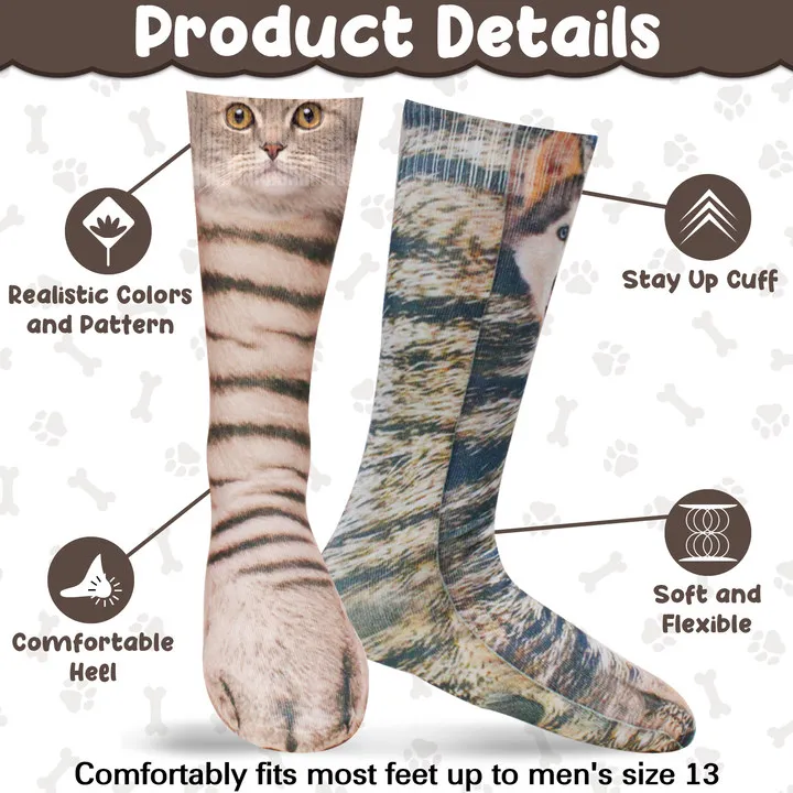 Cat Dog Funny Animal Paw Socks Claw Socks Christmas Stocking Stuffers 2 Pair