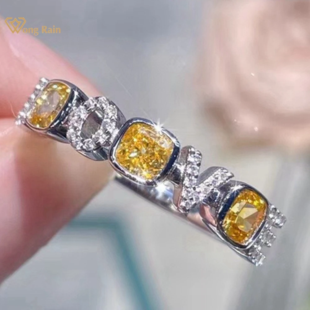 

Wong Rain 925 Sterling Silver Sparkling Crushed Ice Cut Citrine High Carbon Diamond Gemstone Ring For Women Jewelry Wedding Band