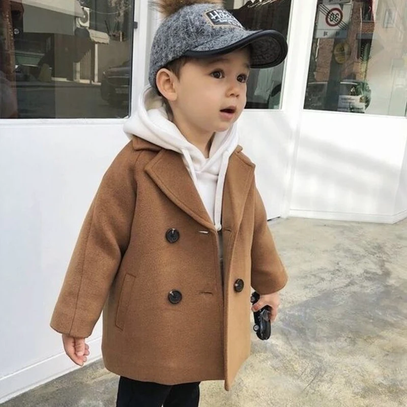 Children Winter Grid Jackets Girl Woolen Double-breasted Baby Boy Trench Coat Lapel Kids Outerwear Wool Coat Loungewear Overcoat boys woolen coat
