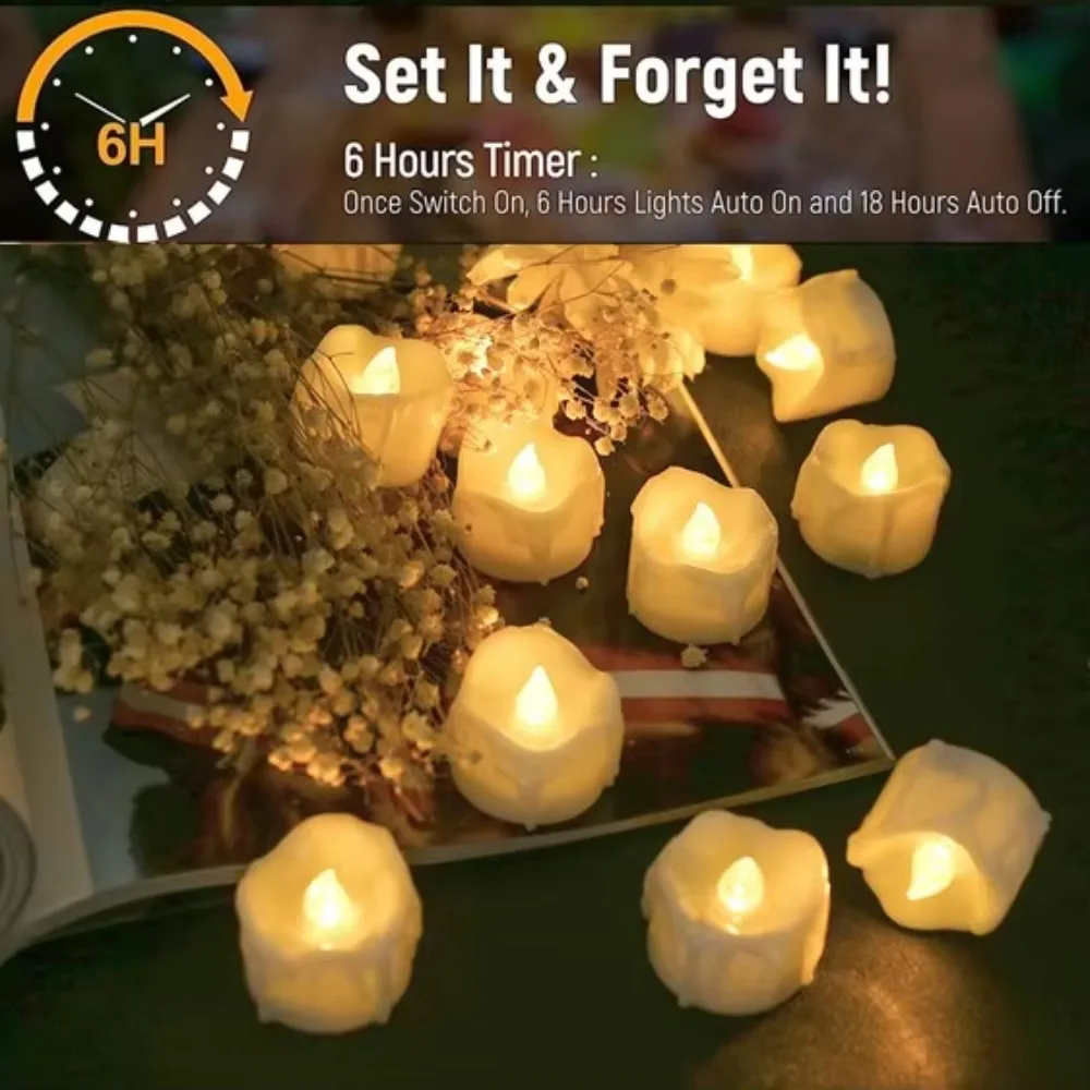 FUN-6 Pack Flickering Battery Operated Tea Light With Remote Timer Flameless Electric Led Bright Votive Tealight Little Candles Pumpkin Christmas Celebrat