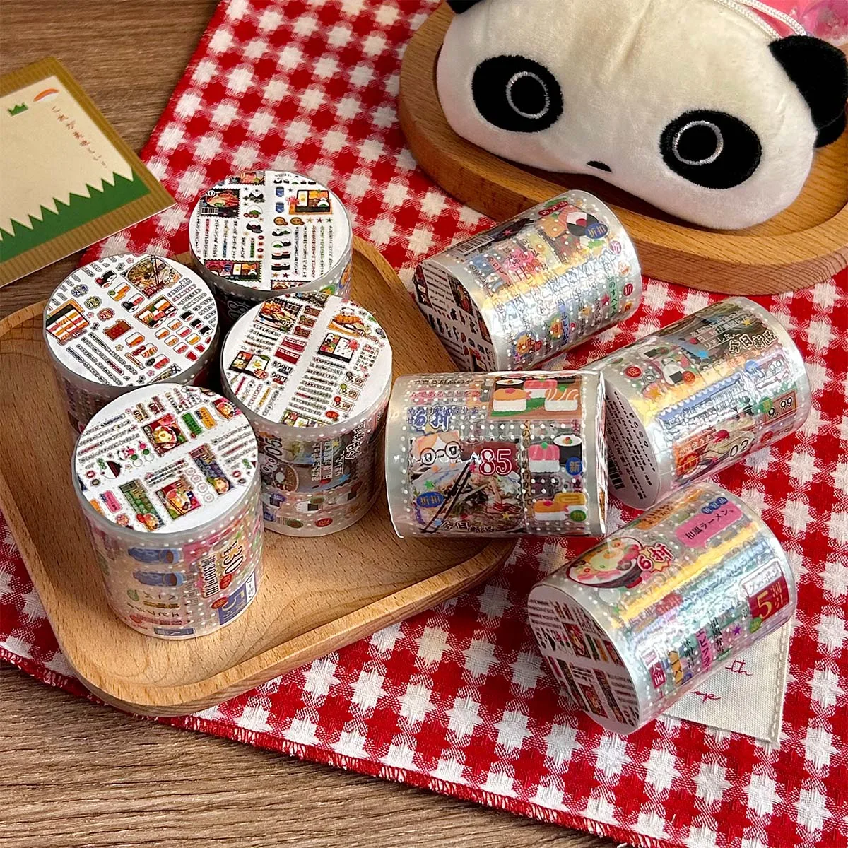 WAKAWAKA 귀여운 애완 동물 스티커 테이프 Kawaii 도트 팬더 스티커 Scrapbooking 데코 접착제 장식 테이프 빈티지 일기 스티커