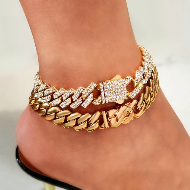 Gold Bracelet 14K Gold Plated Anklet Chunky Cuban Link Chain