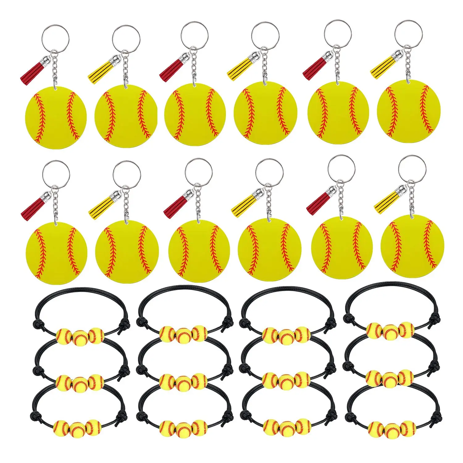 12 Pcs Softball Acrylic Keychains and 12 Pcs Softball Bracelets for