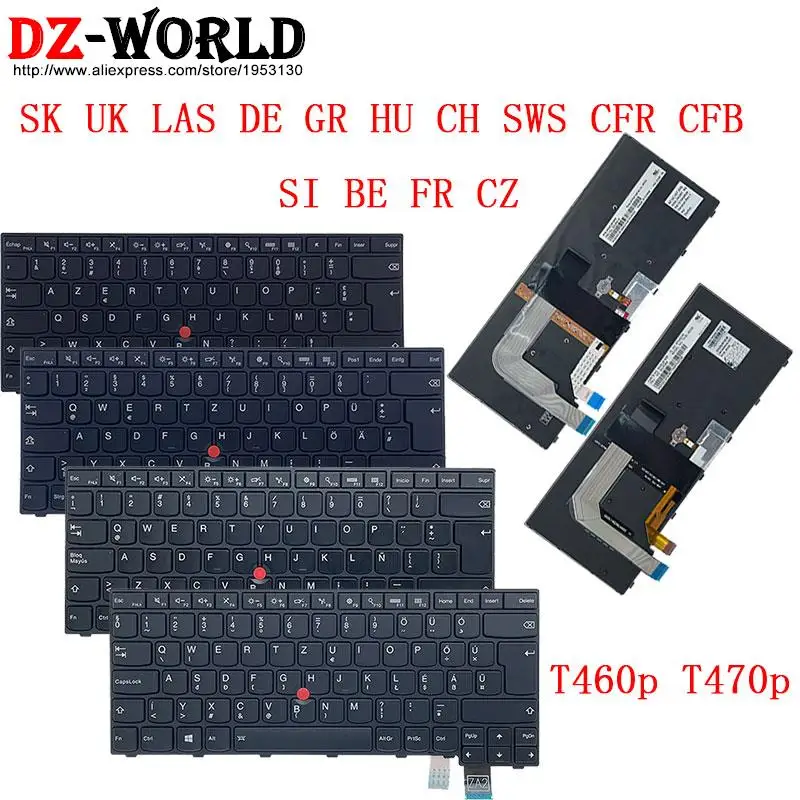 Las de gr hu ch Sws Cfr Cfb si be fr cz Teclado Retroiluminado para Lenovo Thinkpad T460p T470p Laptop Qwertz Azerty Francês sk uk