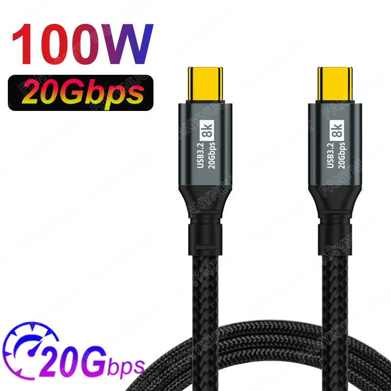 Кабель USB C 3,2 Gen 2 с поддержкой передачи данных и передачи данных, 100 Вт