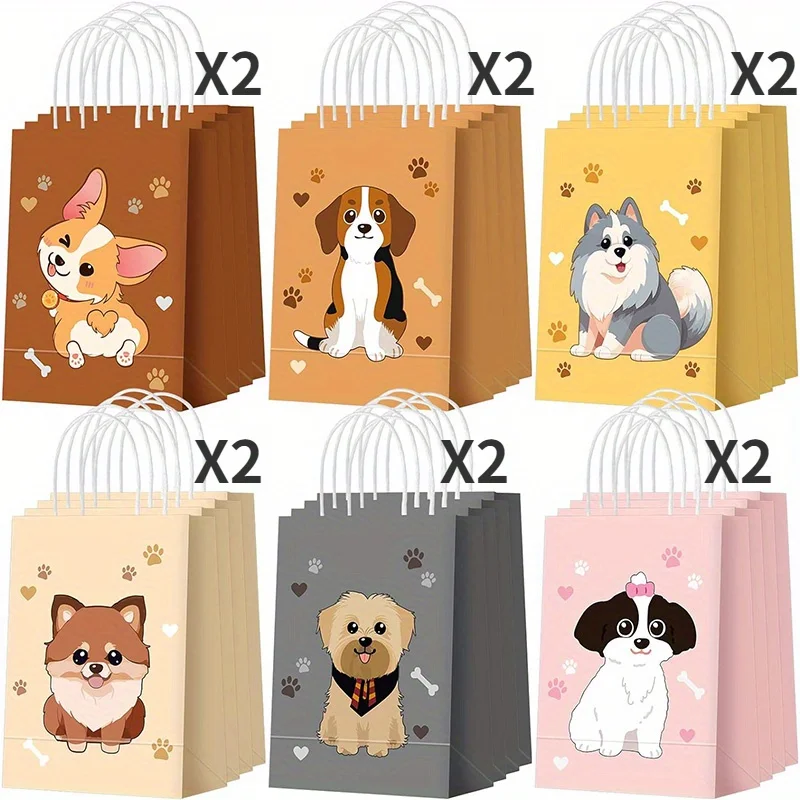 12 Sacchetti Regalo A Tema Cane In Carta Kraft Con Adesivi, Perfetti Per Feste Di Compleanno E Bomboniere - 4