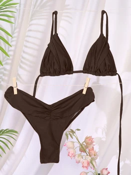 Miyouj New Swimsuit Solid Color Bikinis 2026 Two Piece Suit Women Swimwear Bandage  Bathsuit Low Waist Bathwear Triangle Biquini