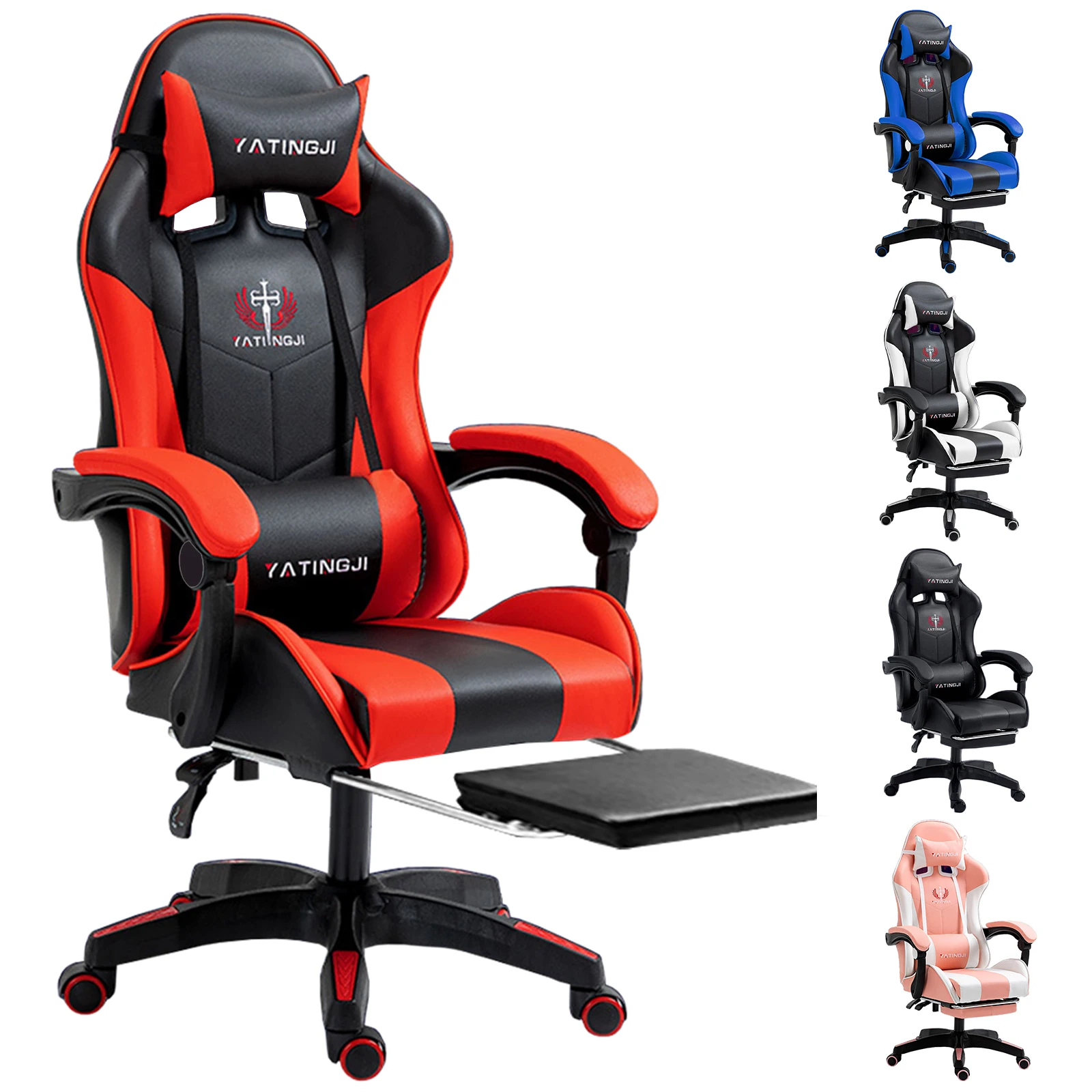 PORIYA Gaming Office Chair Racing Executive Footrest Computer Seat PU Leather
