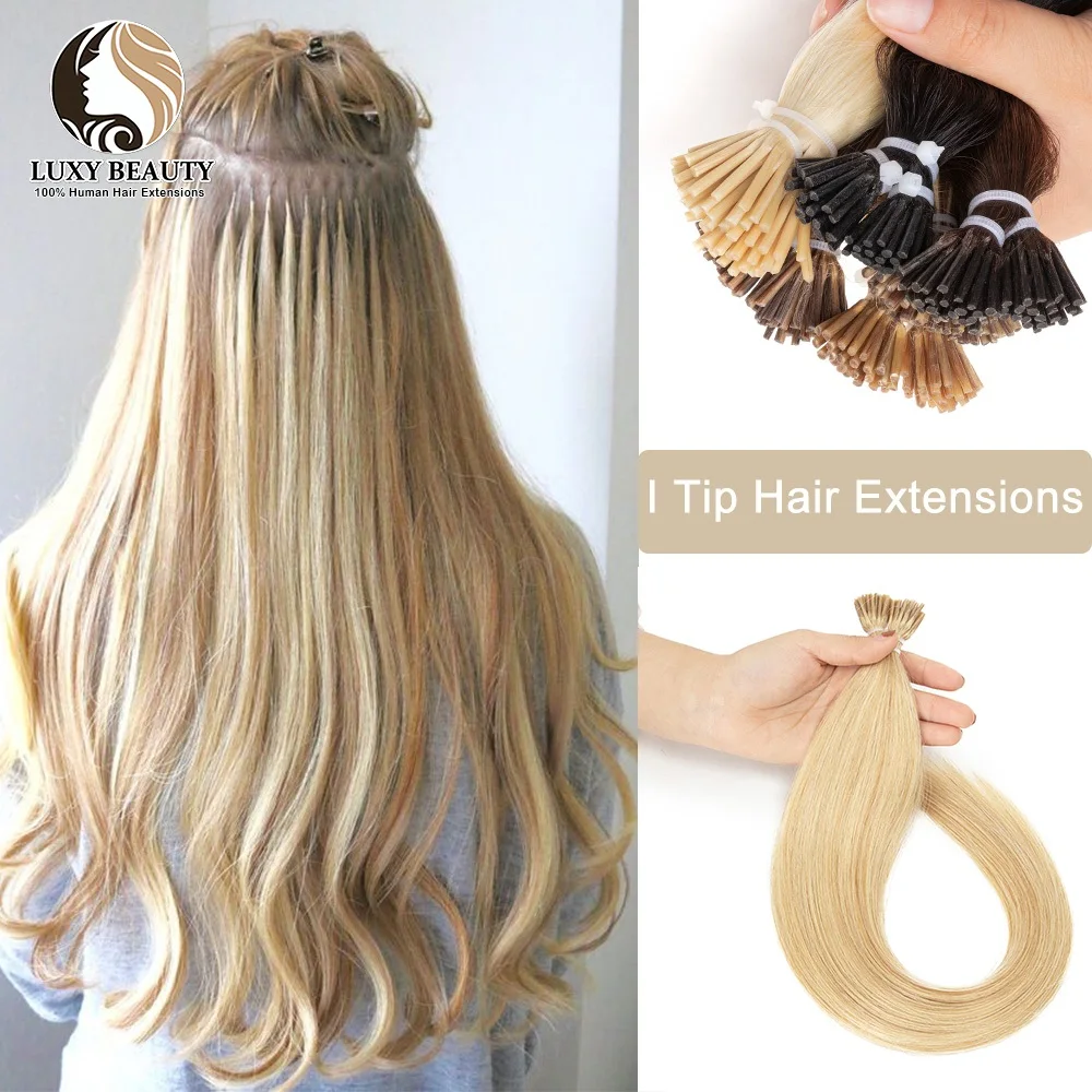 Straight I Tip Micro Bead Human Hair Extensions Blonde Pre Bonded Micro Links Real Human Hair Extension For Salon 50strands/pack